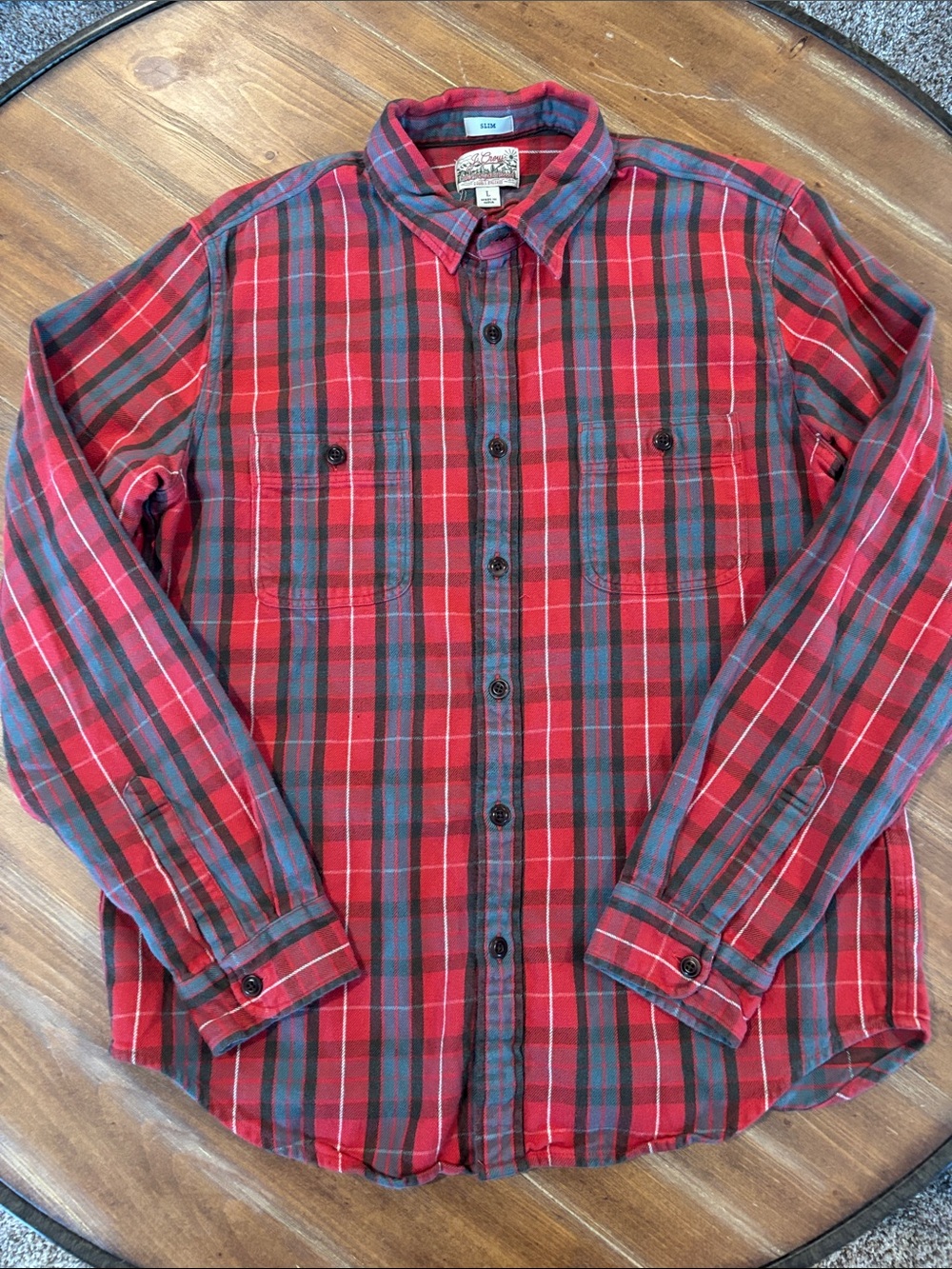 J.Crew Men's Red Plaid Slim Flannel Button Down Shirt - Large